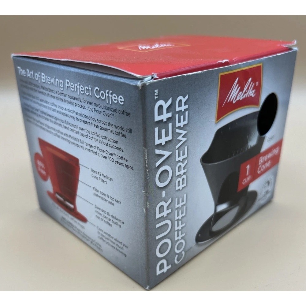 Melitta #2 1 Cup Black Pour-Over Coffee Brewing Cone W Sample Filters - Open Box